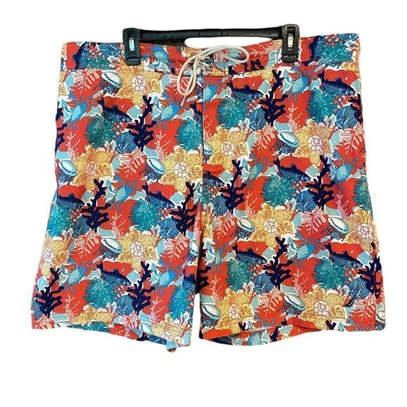 Nautica Sz 2XL Orange Blue Coral Crab Ocean Design Surfing Swim Board Shorts - Picture 1 of 9